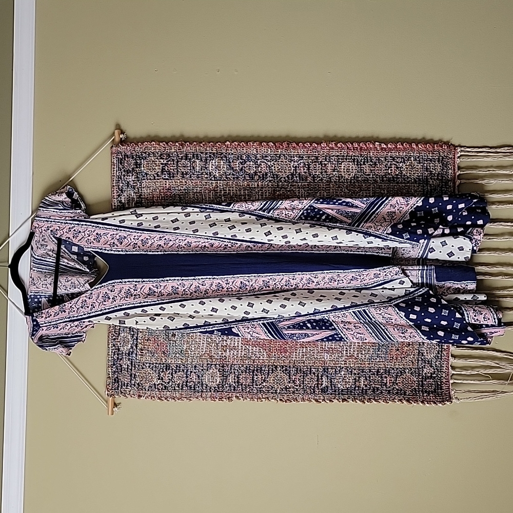 Anthropologie Maeve Navy & Pink High-Low Midi